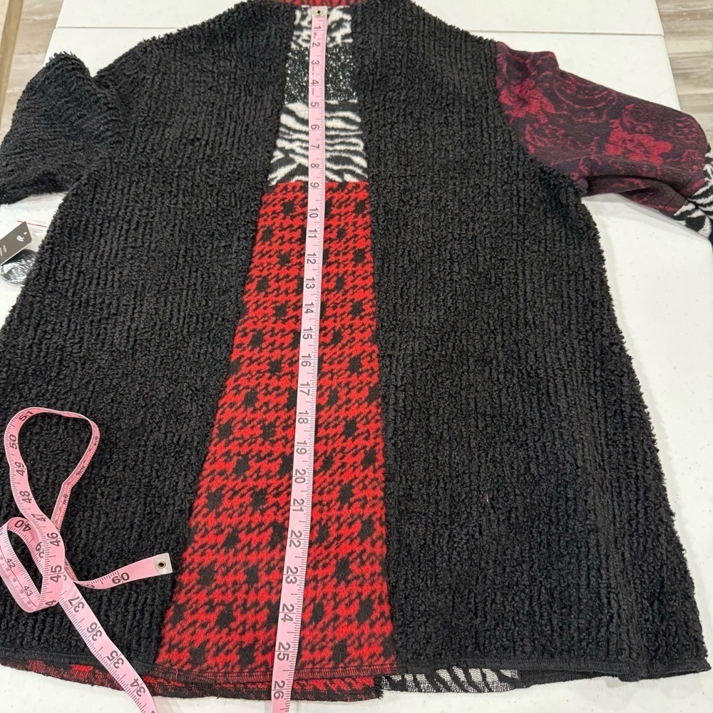 NWT Ali Miles Patchwork Jacket Black Red Artsy Cardigan Boho Size Small Petite - Picture 10 of 15